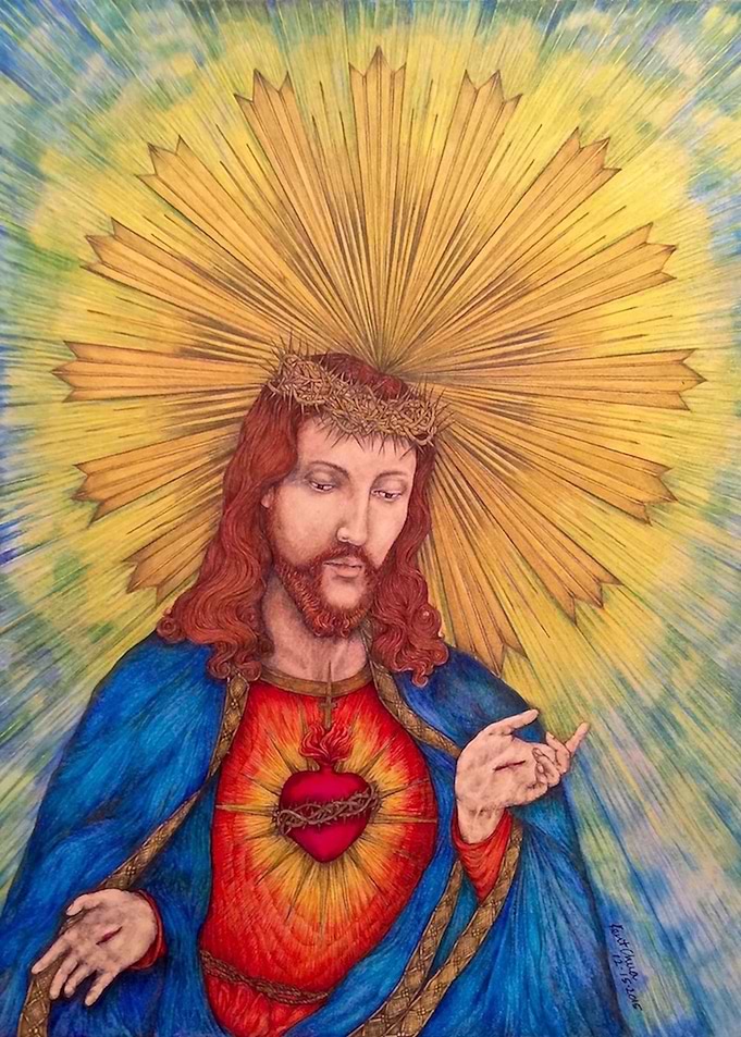 Scared Heart Of Jesus Christ. 100% Handwork Prismacolor ...