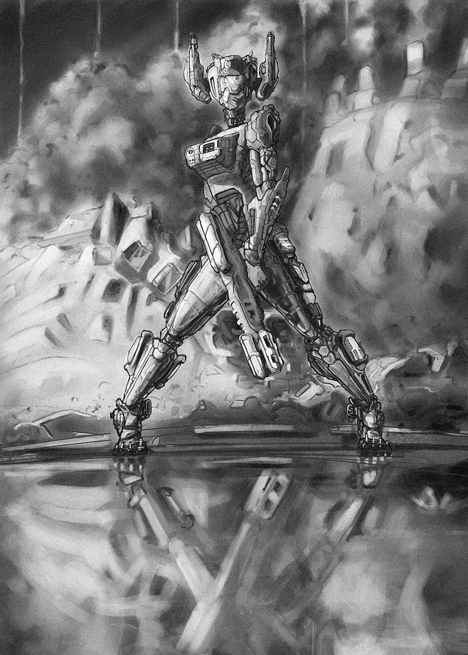 Futuristic robot black & white