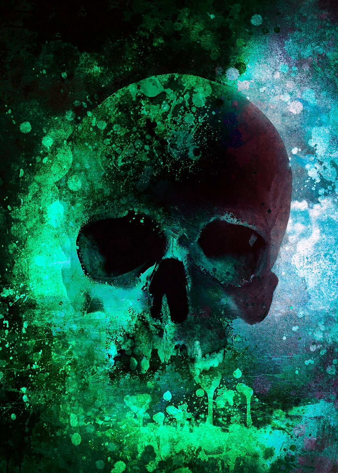 Male skull in cold tones