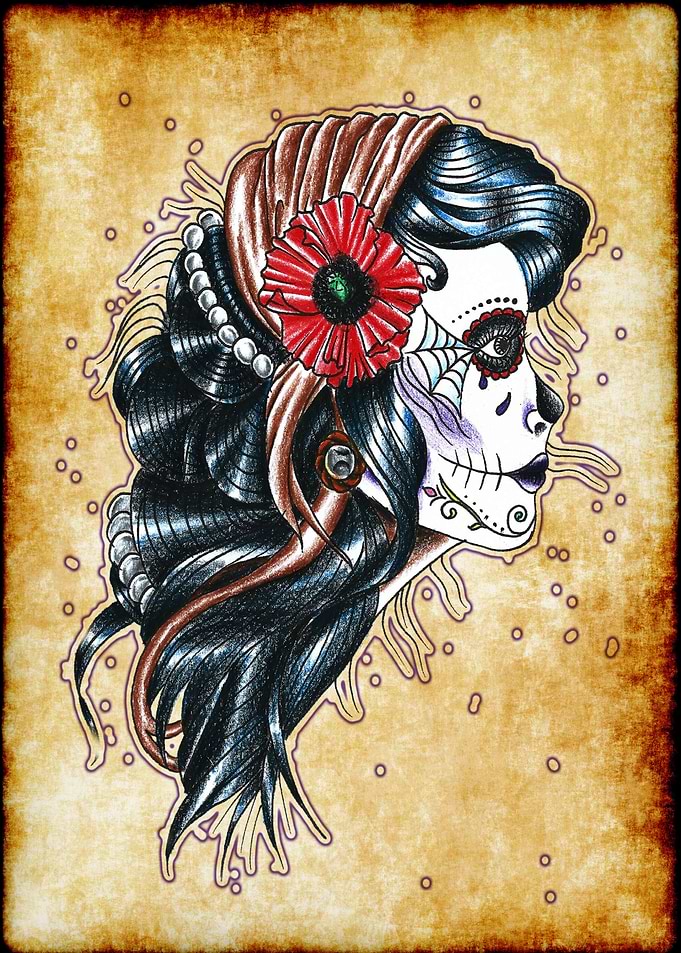 Day of the dead gypsy girl profile portrait, tattoo sty ...