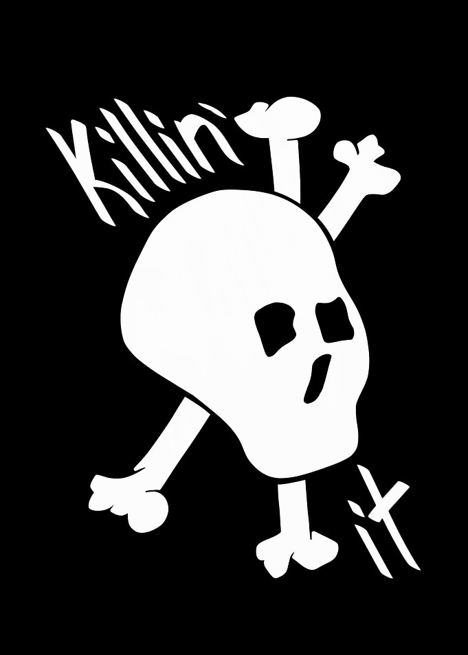 A simple back and white skull and crossbones with the t ...