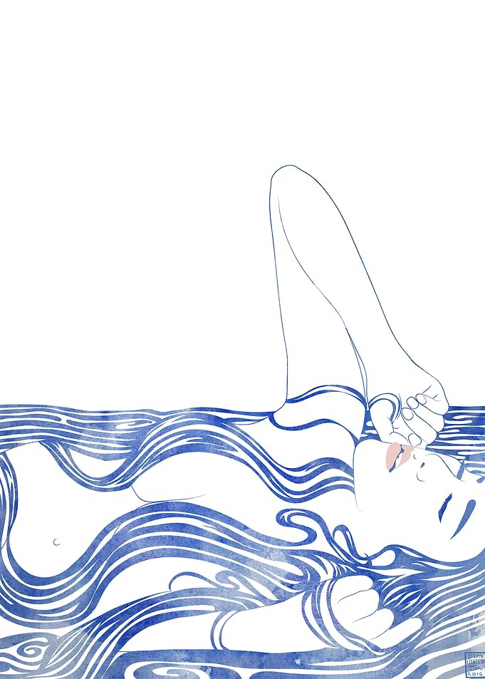 A mythological sea nymph created with vector lines and ...
