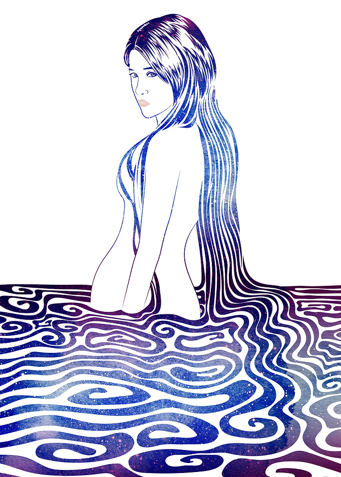 A mythological sea nymph created with vector lines and ...