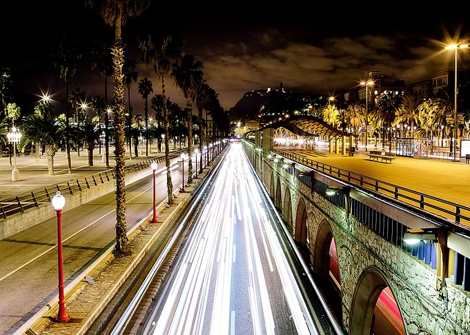 Barcelona traffic lights near by Barceloneta beach