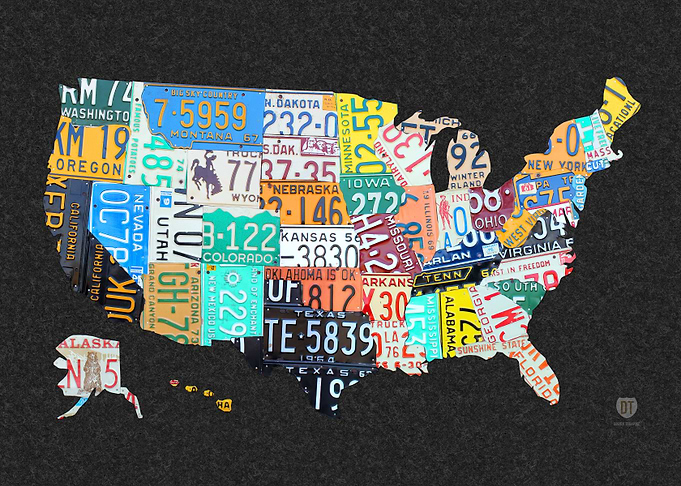 License Plate Map of the USA on Gray by Design Turnpike ...