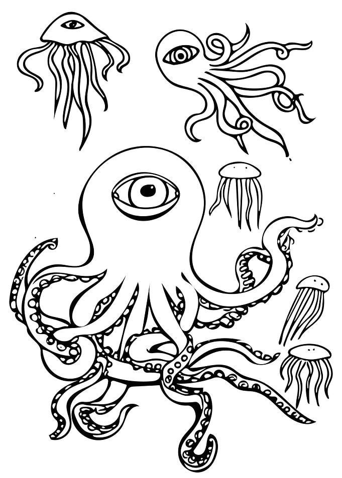 Sea life ink drawing