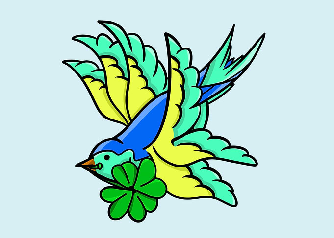 Swallow with lucky shamrock. Happy Saint Patrick's Day ...