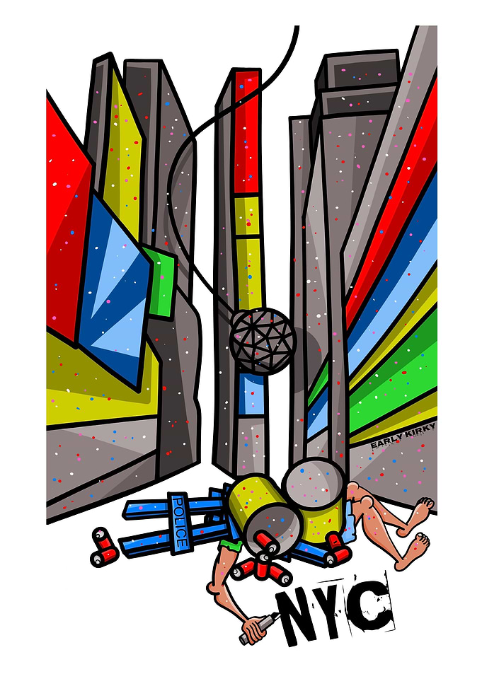 Times Square New Years Eve, funny cartoon illustration. ...