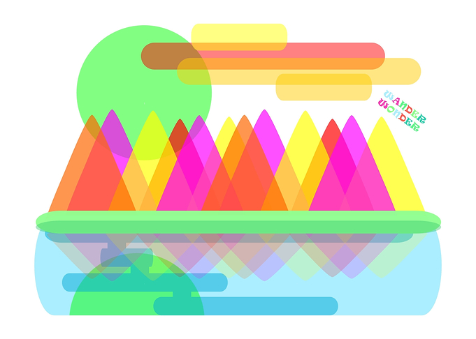 A geometric mountain landscape scene