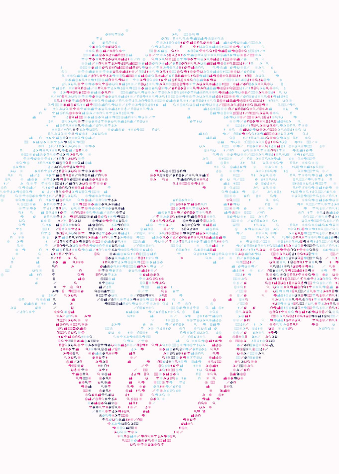 Albert Einstein. Portrait made out of tiny icons; see m ...