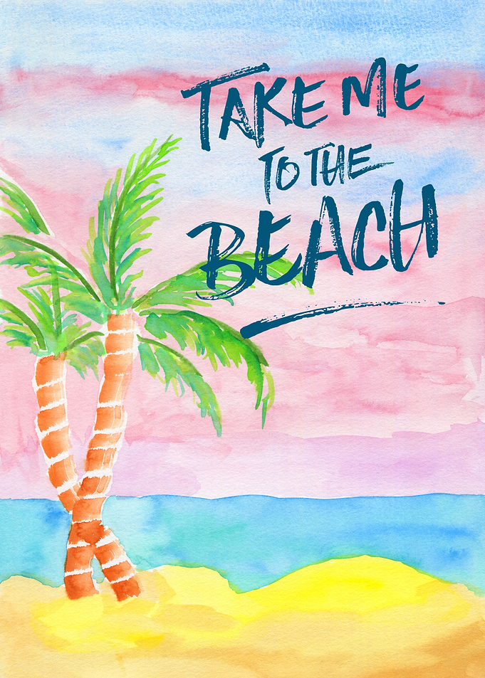 Take Me to the Beach Palm Trees Watercolor Painting - W ...