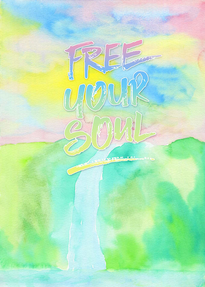 Free Your Soul Watercolor Colorful Spring Waterfall Pai ...