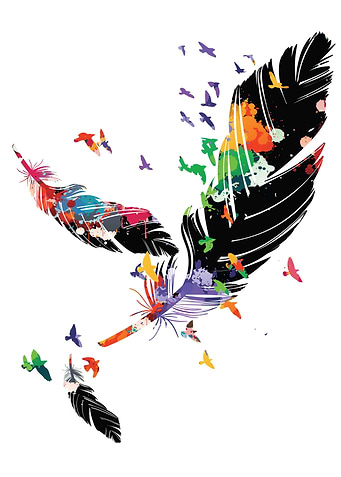 flying birds with colorful feathers art