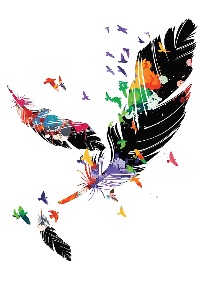 flying birds with colorful feathers art