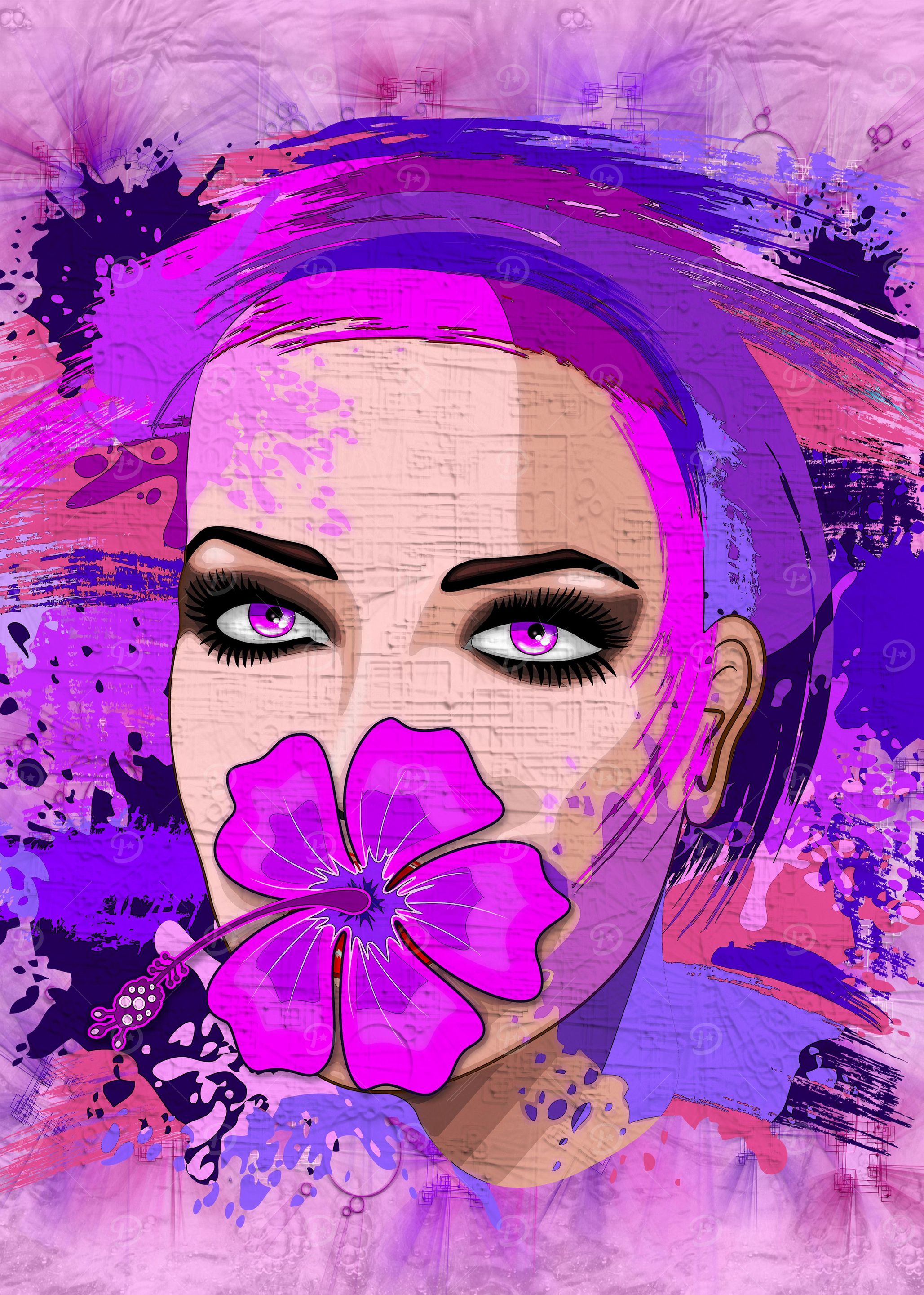 Girl with Pink Hibiscus on Lips