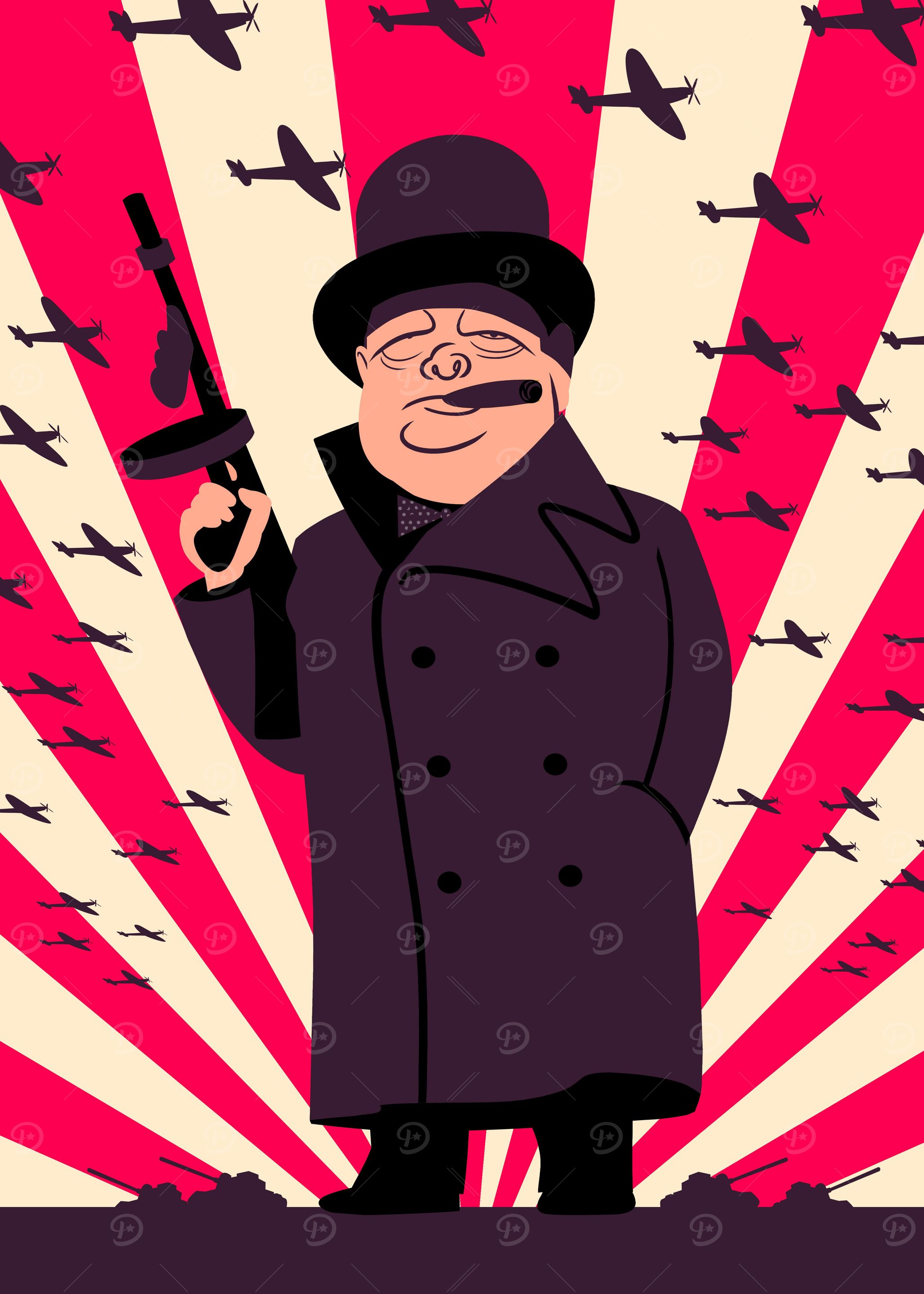 Retro style illustration of Winston Churchill with a To ...
