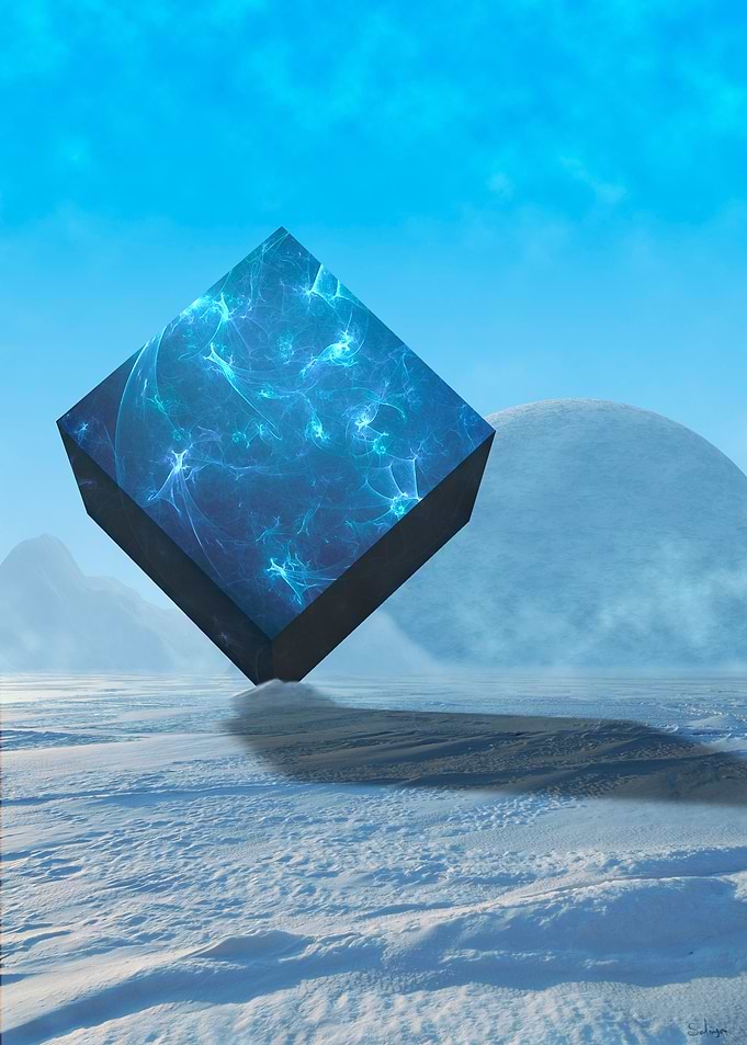 The Cube in snow. 3D composing