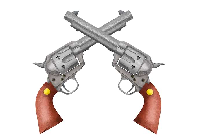 Two pistols / revolvers crossed over each other.