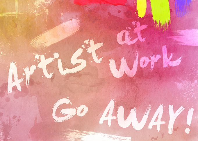 Artist at Work sign with a watercolor theme.