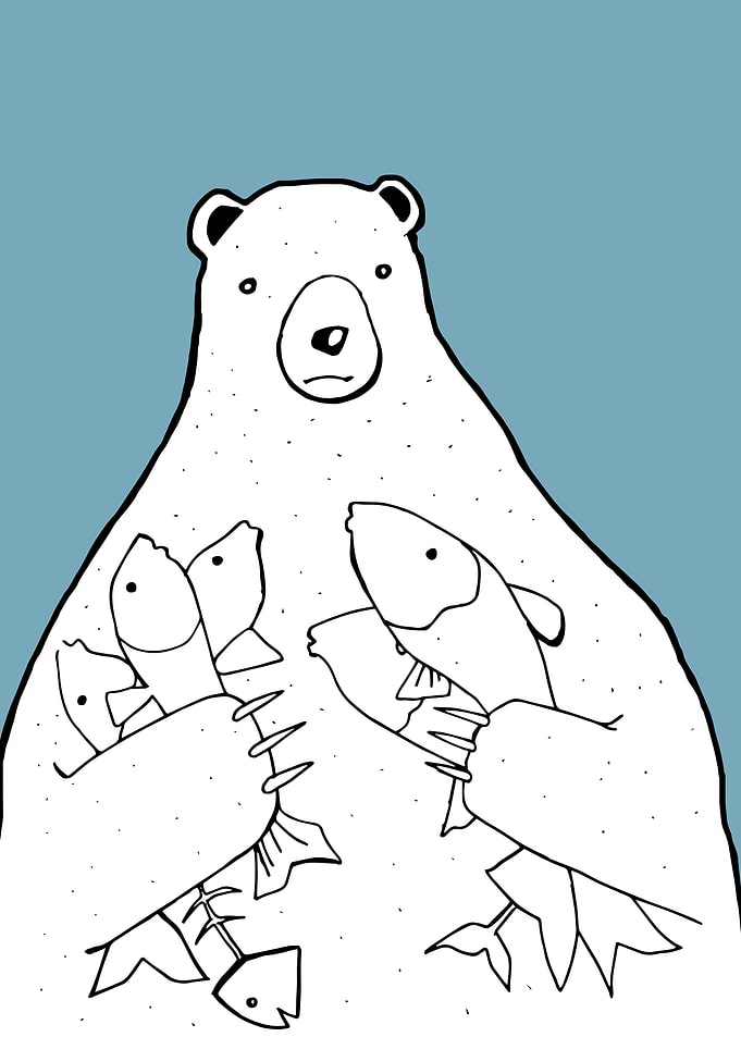 Hand drawn illustration or drawing of a polar bear with ...