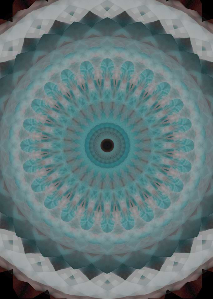 Mandala in grey white and blue tones