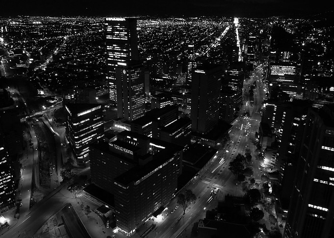 Bogota at night. A photo taken from Torre Colpatria, on ...
