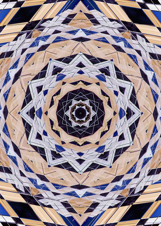 Mandala in white blue yellow and black tones