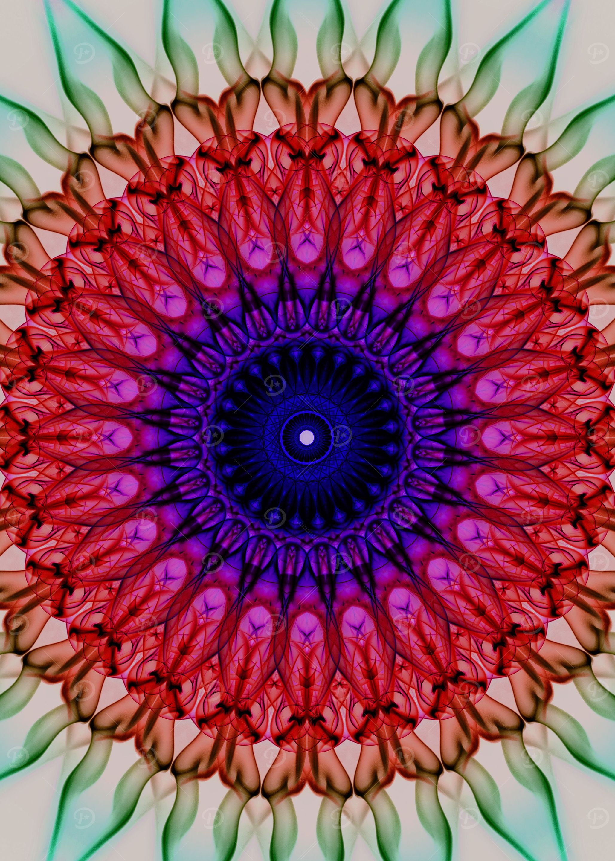 Mandala in red and blue tones