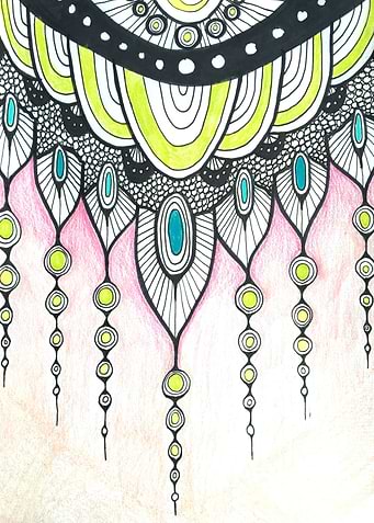 An abstract illustration done in ink and prismacolor pe ...