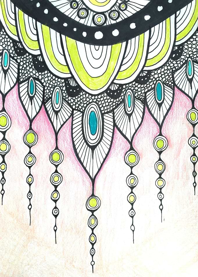 An abstract illustration done in ink and prismacolor pe ...
