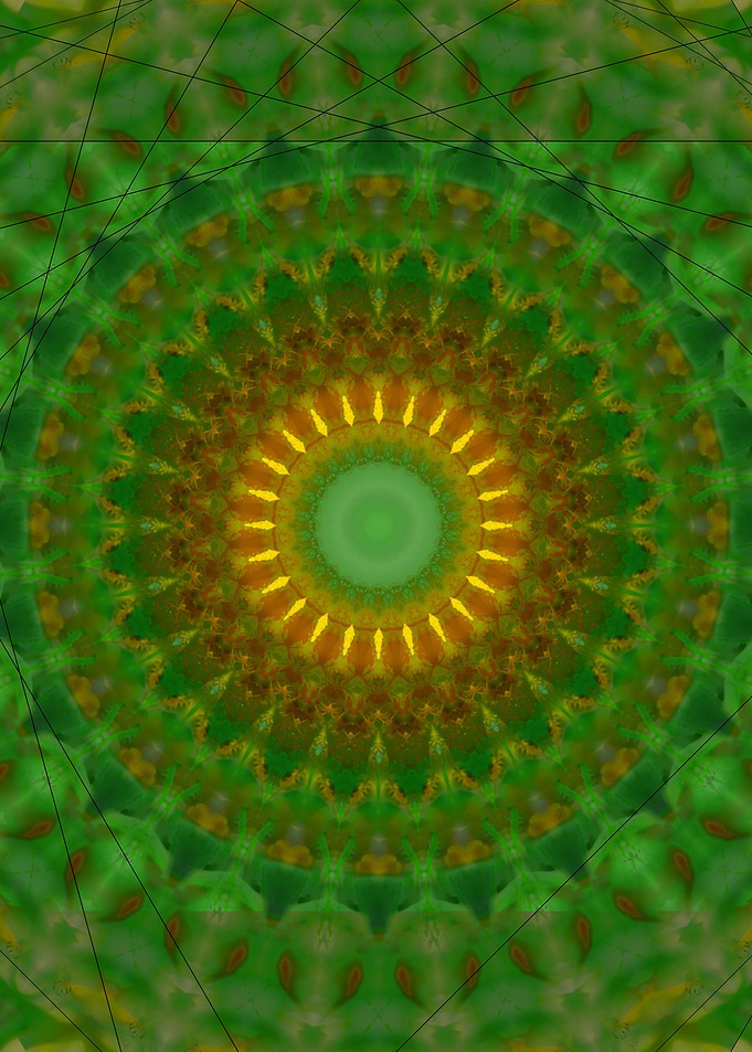 Mandala in green and brown and yellow tones