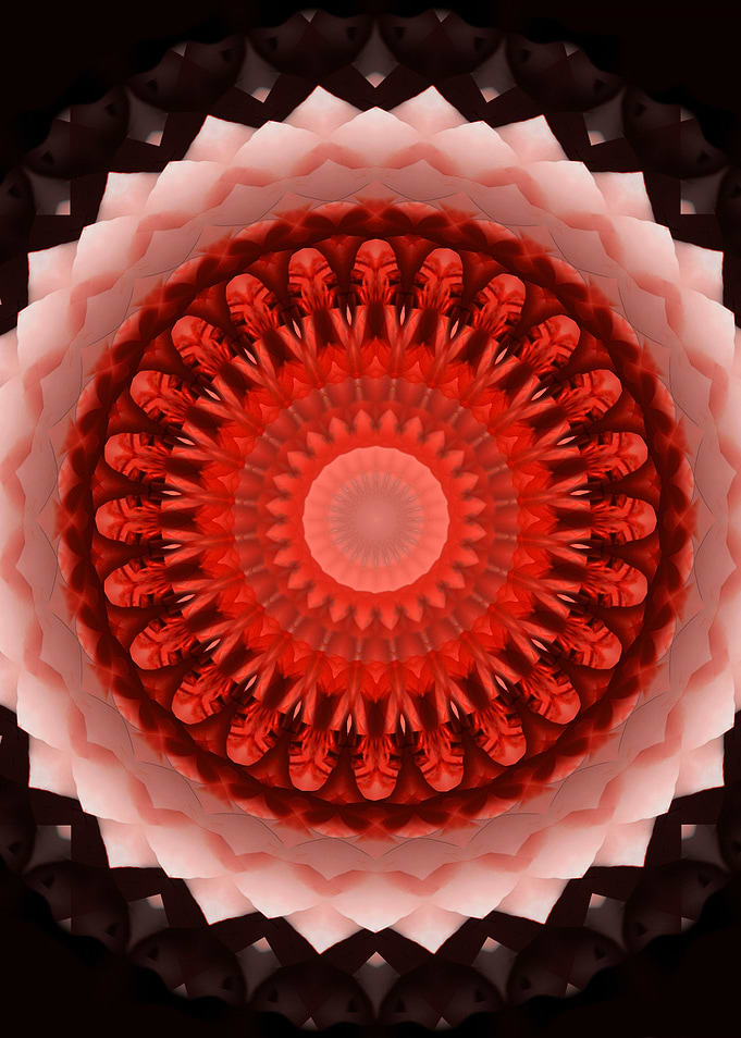 Mandala with brown and red shields motiff