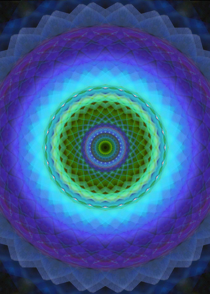 Glowing mandala in blue and green tones