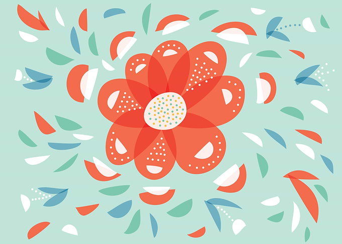 Beautiful illustration of an abstract red flower and ma ...