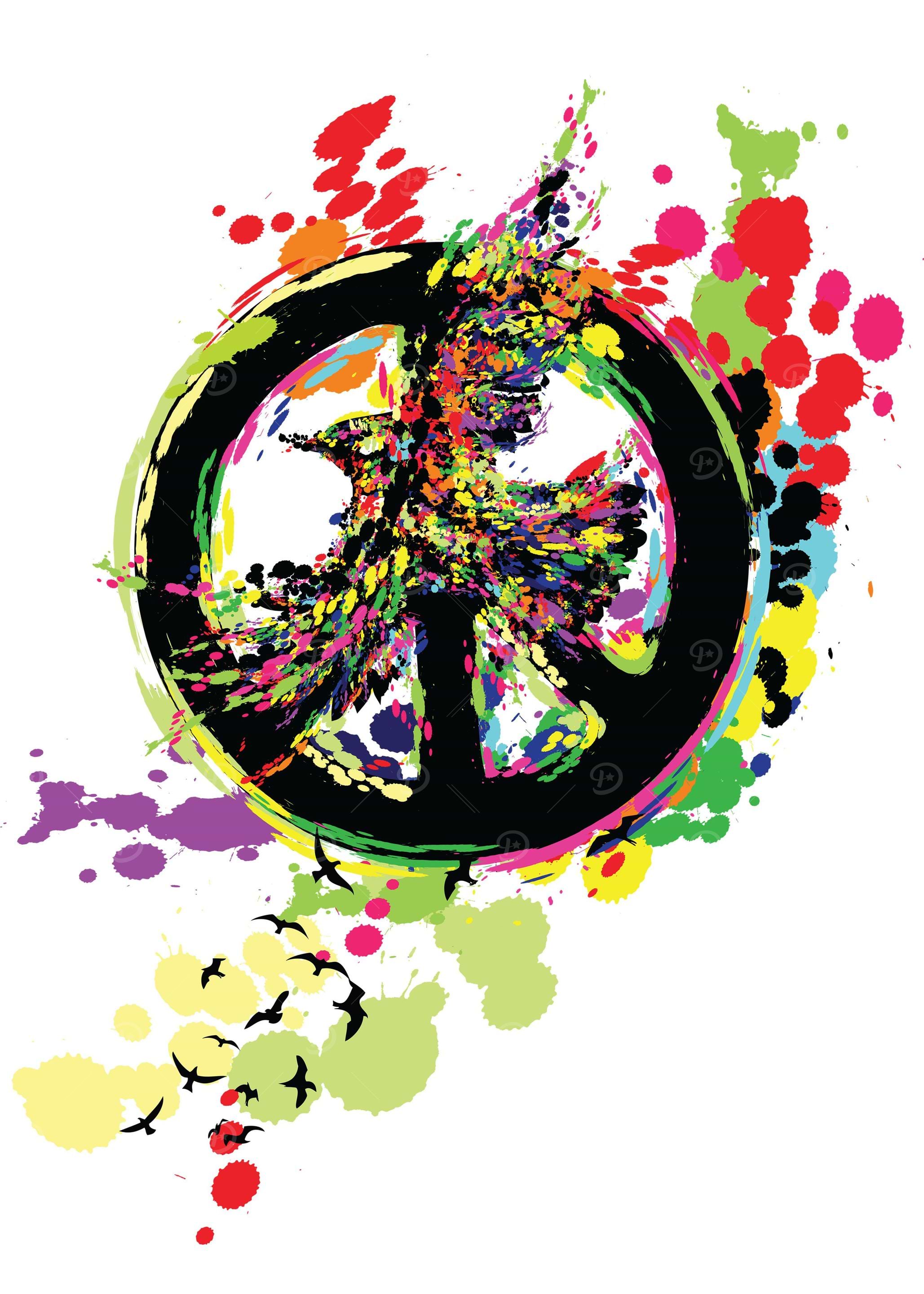 flying birds with peace sy
