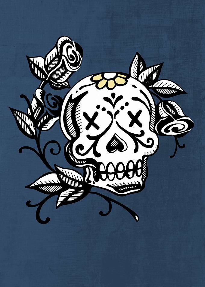 Hand drawn illustration or drawing of a skull and roses ...