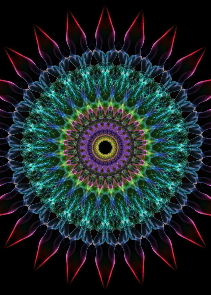 Colorful mandala with red petals
