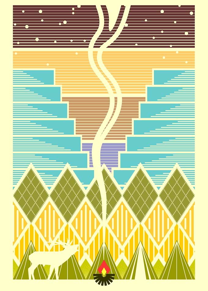 A camping in a colorful night