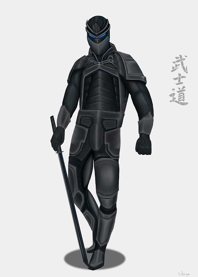 A cyber samurai V2. A drawed samurai without background ...