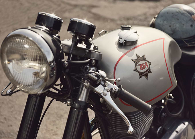 Front angle of a classic British BSA motorcycle