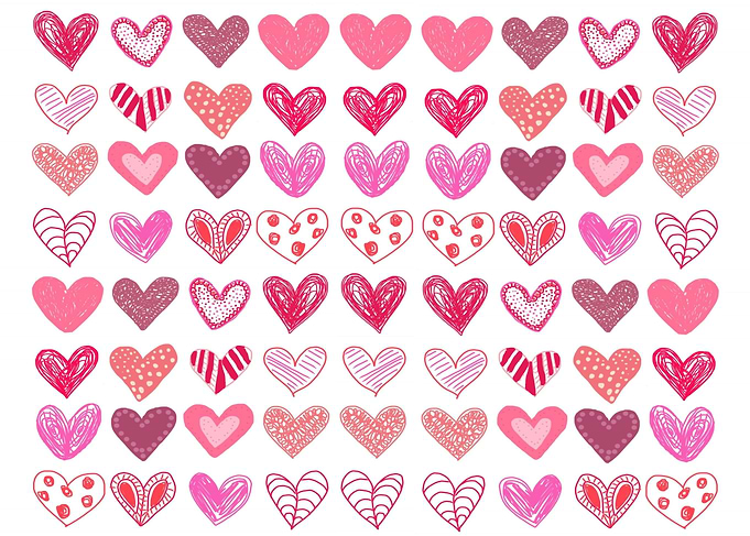 Many hearts on white