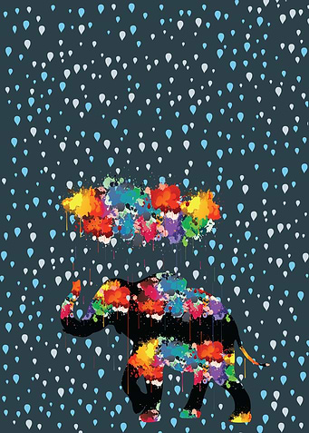 Baby elephant love rain and rainbows