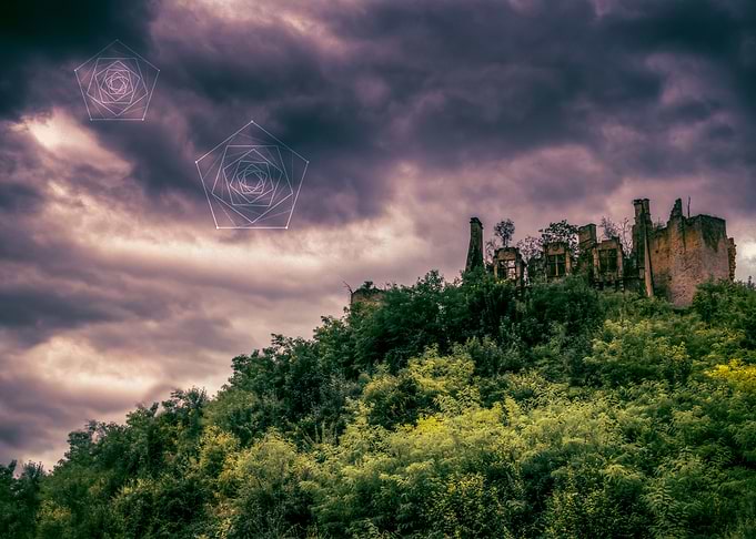 Landscape with a castle ruin, dark skies photo, sacred ...