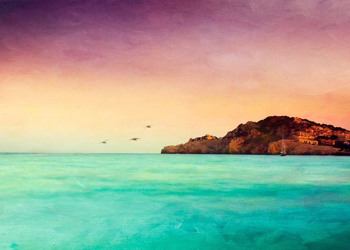 Impressionistic view of the Mediterran Sea on summer ev ...