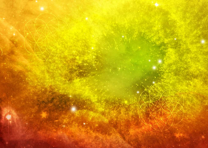 Universe made with watercolor brushes, Seed of Life geo ...