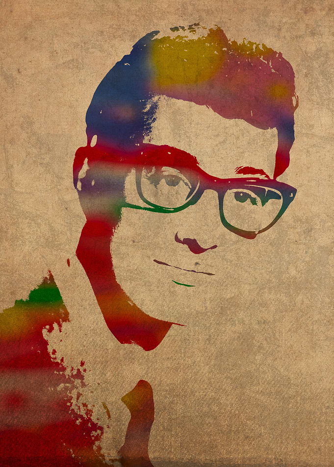 Buddy Holly Watercolor Portrait