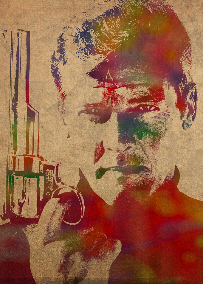 Roger Moore as James Bond Watercolor Portrait
