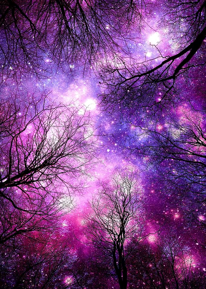 Mysterious fuchsia purple nebulous space behind stark b ...