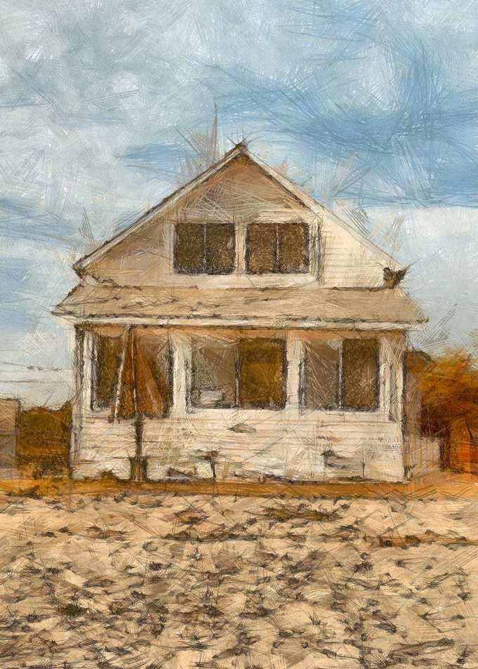 Beach Cottage - colored pencil by Edward Fielding depic ...