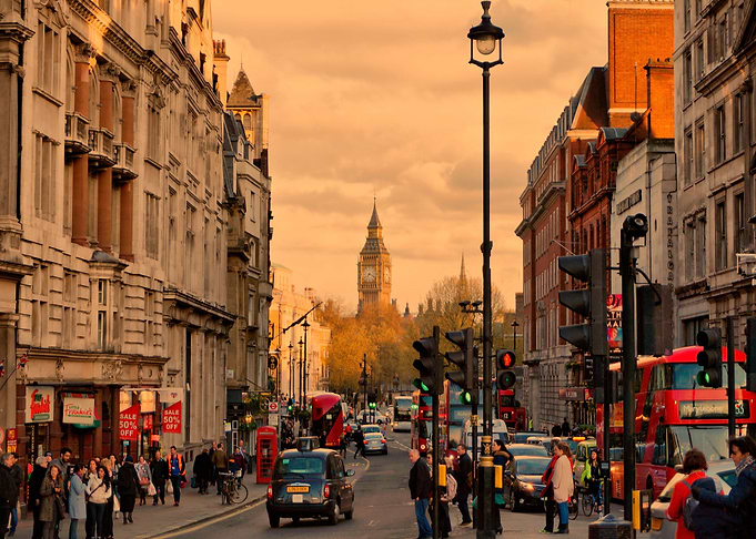view from trafalgar square down towards Big ben white ...